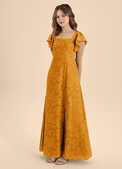 Azazie Bondi Junior Robe Trapèze en Blumen-Burnout Arc Caramel écossais image3