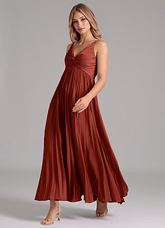 Azazie Raychelle Bridesmaid Dresses Terracotta A-Line Pleated Stretch Satin Dress image6
