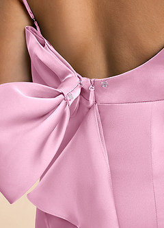 Azazie Lioren Junior Candy Pink Sheath Bow Stretch Satin Dress image6