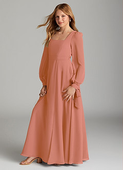 Azazie Leonia Junior A-Linie mit Taschen Chiffon Kleid Mai Tai image4