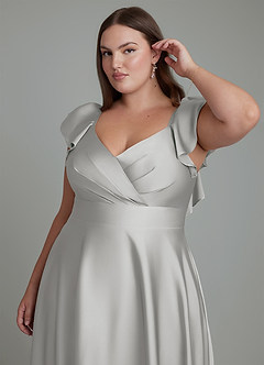 Azazie Leilani Bridesmaid Dresses Silver A-Line Ruched Stretch Satin Dress image12