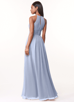 Azazie Bonnie Bridesmaid Dresses Ice A-Line Keyhole Ruched Chiffon Dress image2