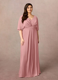Azazie Oksana Abiti per la Madre della Sposa Abito A-Line in Chiffon con Scollo a V a Pieghe Rosa Polverosa image6