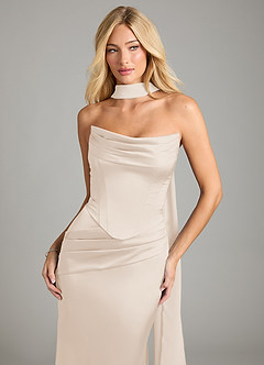 Azazie Sorrel Bridesmaid Dresses White Alabaster Mermaid Strapless Stretch Satin Convertible Dress image7