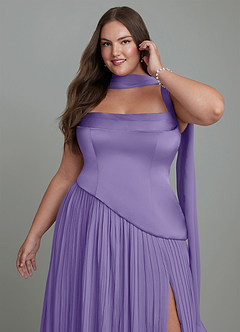 Azazie Stephanie Robes de demoiselle d'honneur Robe Trapèze en Satin extensible Plissé Tahiti image13