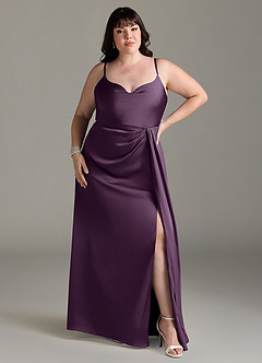 Azazie Brielle Bridesmaid Dresses Plum A-Line Cowl Spaghetti Straps Stretch Satin Dress image6