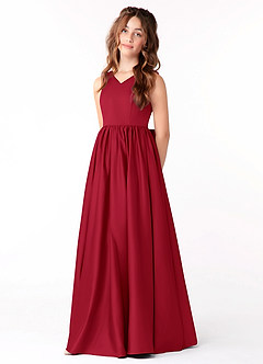 Azazie Hathaway Junior A-Linie Schleifen Matte Satin Kleid Scharlachrot image3
