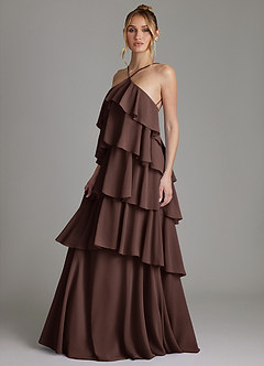 Azazie Deena Bridesmaid Dresses Ganache A-Line Ruched Chiffon Dress image5