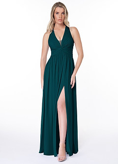 Azazie Jaclyn Bridesmaid Dresses Pine A-Line Pleated Chiffon Dress image1