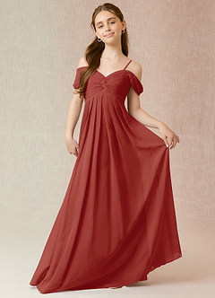 Azazie Kaitlynn Junior Terracotta A-Line Off the Shoulder Chiffon Dress image4