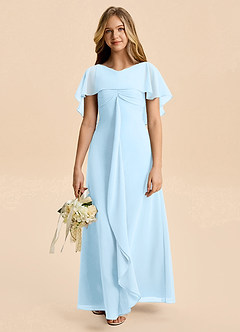 Azazie Selena Junior Sky Blue A-Line Ruched Chiffon Dress image4