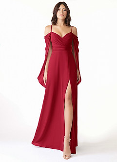 Azazie Cienna Jurken voor bruidsmeisjes Jurk van Chiffon met A-Lijn Off the Shoulder Scharlaken image1