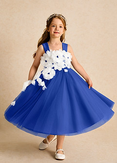 Azazie Dovey Abiti da Ragazza di Fiori Abito Principessa in Tulle Fiocco Blu Reale image4