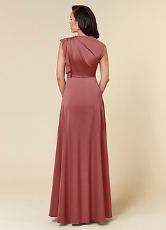 Azazie Narine Abiti per la Madre della Sposa Abito A-Line in Raso Elasticizzato Scollo alto plissettato Rosa Antica image5