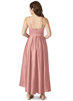 Azazie Jemima Junior A-Linie mit Taschen Stretch-Satin Kleid Rosettenrosa image2