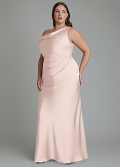 Azazie Emerson Bridesmaid Dresses Blushing Pink Mermaid Off the Shoulder Stretch Satin Dress image11