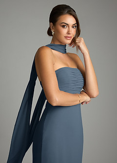 Azazie Saylor Vestidos de damas de honor Vestido de Neptuno de Gasa de Corte Sirena con Sin tirantes image2