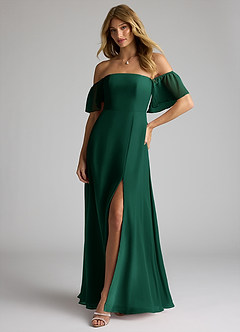 Azazie Sue Bridesmaid Dresses Emerald A-Line Off the Shoulder Chiffon Convertible Dress image4