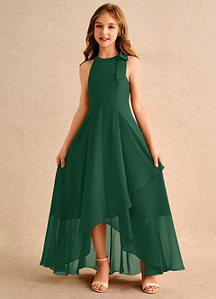 Azazie Boop Girls Formal Blumenmädchenkleider A-Linie Schleifen Chiffon Kleid Dunkelgrün image5