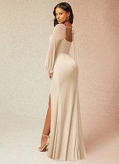 Azazie Charissa Bridesmaid Dresses Champagne Sheath Corset Pleated Mesh Dress image2