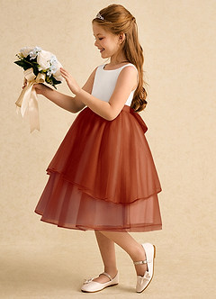 Azazie Rene Flower Girl Dresses Ivory Paprika A-Line Bow Tulle Dress image5