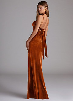Azazie Mai Bridesmaid Dresses Burnt Orange Sheath Sweetheart Neckline Velvet Dress image2