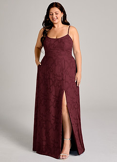 Azazie Moira Bridesmaid Dresses Cabernet A-Line Side Slit Floral Burnout Dress image10