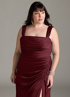 Azazie Jesaphine Bridesmaid Dresses Cabernet Sheath Bow Stretch Satin Dress image12