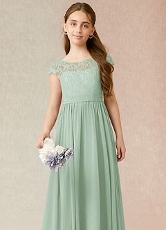 Azazie Silvermist Junior Agave A-Line Pleated Chiffon Dress image6