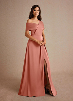 Azazie Milton Mère de la mariée Robes Robe Trapèze en Satin extensible Plissée Rose Saumon image6