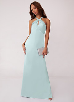 Barbie ♥ Azazie Bridesmaid Dresses Sea Glass Sheath Stretch Satin Dress image1