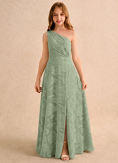 Azazie Pudles Girls Formal Sukienki dla dziewczynek sypiących kwiaty Litera A Na jedno ramię Kwiatowe wypalenie Do podłogi Sukienka image4