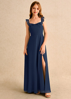 Azazie Chip Girls Formal Flower Girl Dresses Dark Navy A-Line Sleeveless Chiffon Dress image1