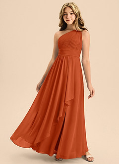 Azazie Skye Junior Burnt Orange A-Line Pleated Chiffon Dress image1