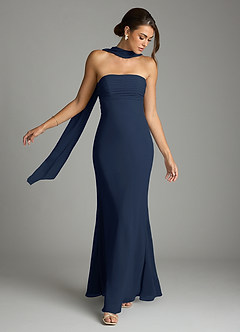 Azazie Saylor Brudtärnklänningar Klä av Sjöjungfru i Chiffong Axelbandslös Mörk Marinblå image7