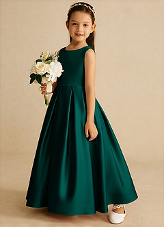 Azazie Cailee Flower Girl Dresses Pine Ball-Gown Pleated Matte Satin Dress image2