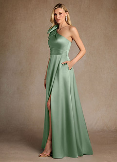 Azazie Easton Mother of the Bride Dresses Matcha A-Line One Shoulder Stretch Satin Dress image2