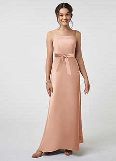 Azazie Anina Junior Robe Trapèze en Satin extensible Arc Or Rose image3