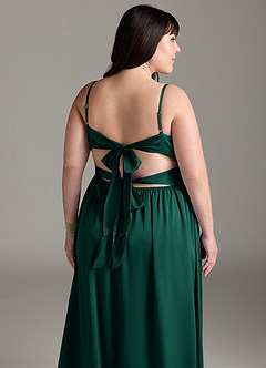 Azazie Zeya Bridesmaid Dresses Emerald A-Line Pleated Stretch Satin Dress image15