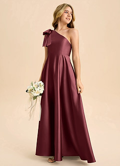 Azazie Penguin Junior Abito A-Line in Raso Elasticizzato Fiocco Merlot image6