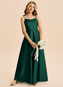 Azazie Isolde Junior Linia A Pofałdowany Satyna elastyczna Długość podłogi Młodsza druhna Sukienka image2