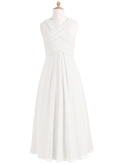 Azazie Kaleigh Junior Ivory A-Line Pleated Chiffon Dress image6