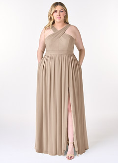 Azazie Elvira Bridesmaid Dresses Taupe A-Line Pleated Chiffon Dress image7