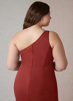 Azazie Jhene Final Sale Vintage Mauve Sheath One Shoulder Mesh Dress image12