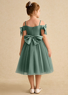 Azazie Amie Blumenmädchenkleider A-Linie Schulterfrei Matte Satin Kleid Eukalyptus image2