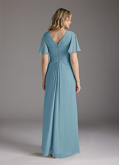 Azazie Morning Glory Mother of the Bride Dresses Moody Blue A-Line V-Neck Ruched Chiffon Dress image2