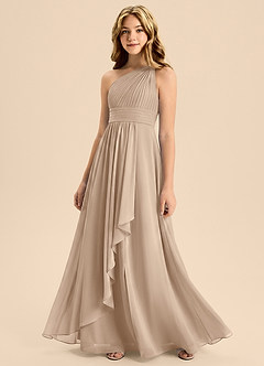 Azazie Skye Junior Taupe A-Line Pleated Chiffon Dress image3