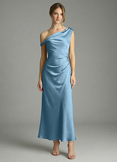 Azazie Emerson Bridesmaid Dresses Steel Blue Mermaid Off the Shoulder Stretch Satin Dress image5