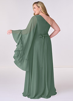 Barbie ♥ Azazie Bridesmaid Dresses Eucalyptus A-Line Long Sleeve Chiffon Dress image8