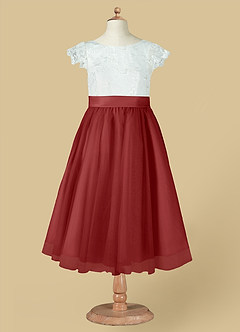Azazie Vetty vestidos de niña de las flores Vestido de Marfil Óxido de Tul de Corte En A con Encaje image12